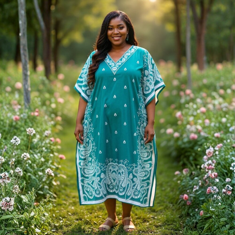 Paisley Printed Turquoise Polyester Kaftan dress for Women by Gypsie Blu